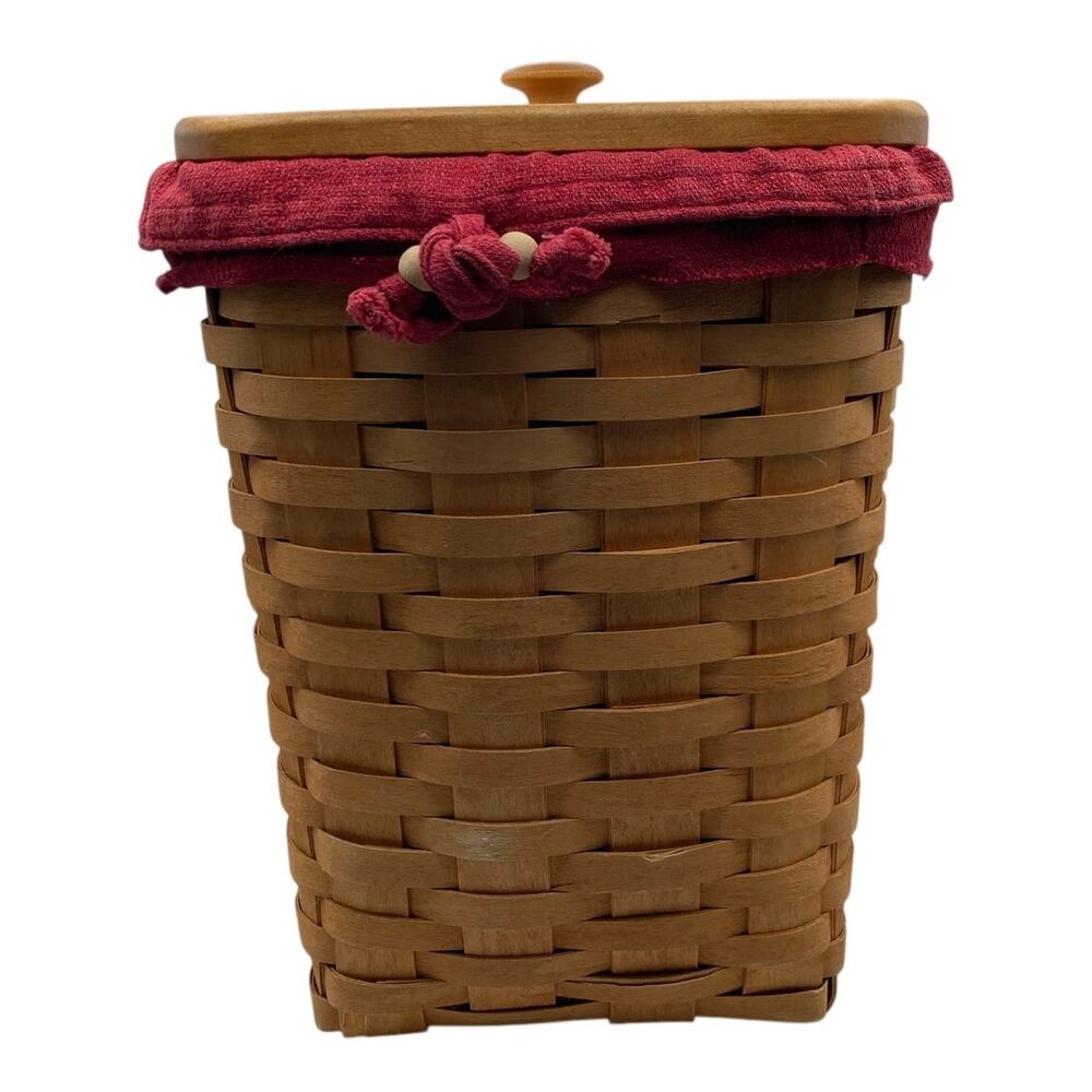 VTG 1995 Longaberger Medium Waste Basket Cloth Liner Plastic Protector Lid *READ